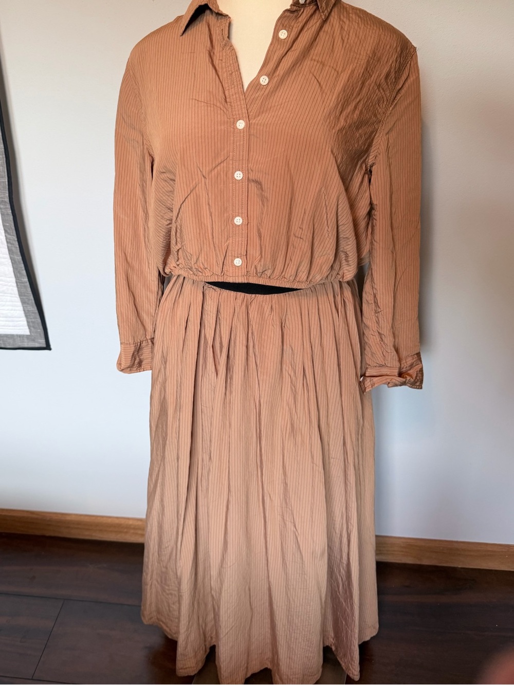 Women's Taupe Long Sleeve Top and Skirt set